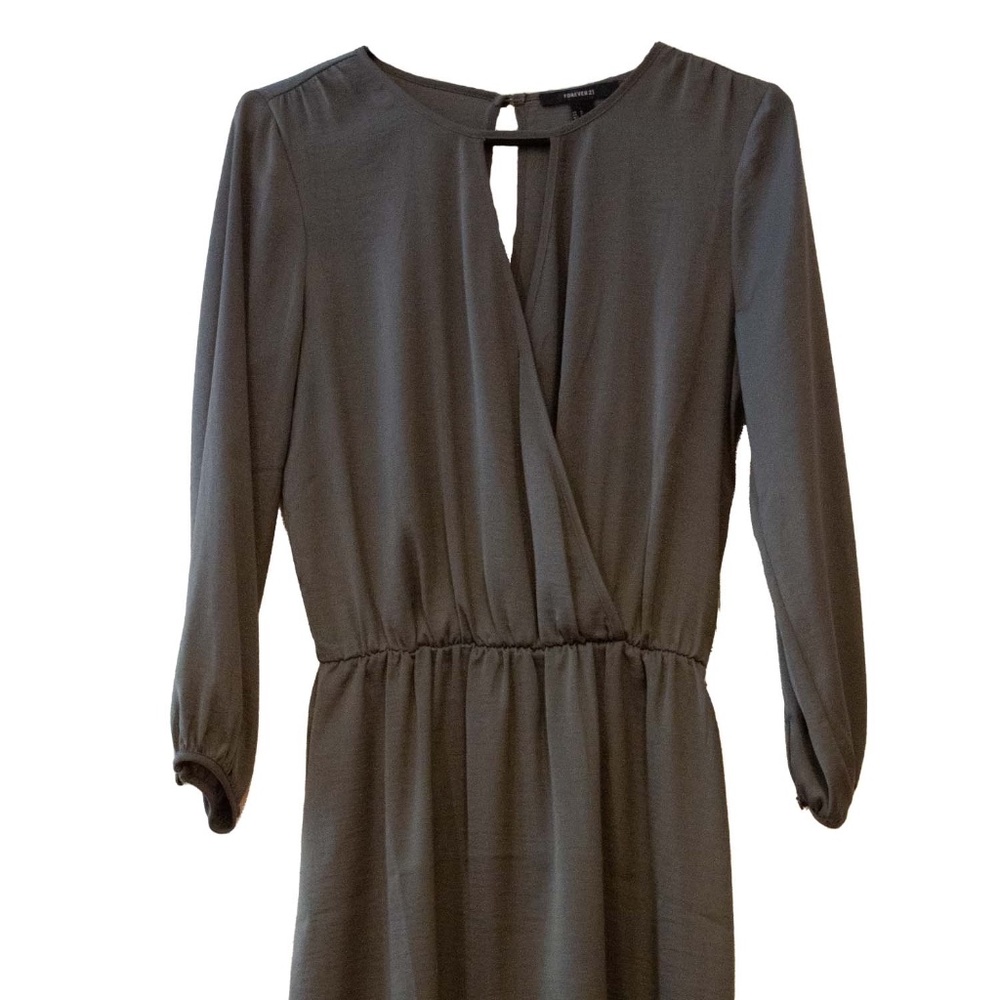 Olive Green Satin Long Sleeve Dress